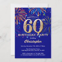 60th Birthday Navy Blue and Gold Rainbow Fireworks