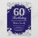 60th Birthday Navy Blue and Silver Diamond Invitation<br><div class="desc">60th Birthday Invitation. Navy Blue and Silver Rhinestone Diamond. Elegant Birthday Bash invite. Adult Birthday. Women Birthday. Men Birthday. For further customisation,  please click the "Customise it" button and use our design tool to modify this template.</div>