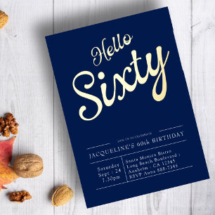 60th Birthday Navy Blue Gold Foil Invitation