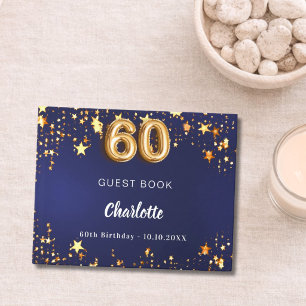60th Birthday navy blue gold stars Guest Book