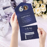 60th Birthday navy blue silver photo rsvp All In One Invitation<br><div class="desc">A navy blue background. The blue colour is uneven.  Personalise and add a photo,  name,  party details,  RSVP date,  return address and name.  Number 60 is written with a balloon style font in faux silver.</div>