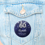 60th birthday navy blue silver stars 3 cm round badge<br><div class="desc">For a 60th birthday party. A navy blue background colour with faux silver stars. The blue colour is uneven.  Add your name,  text.
Can be used as a Save the Date reminder for your guests,  party favour or as a keepsake.</div>
