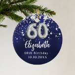 60th birthday navy blue silver stars ceramic tree decoration<br><div class="desc">A navy blue background colour with faux silver stars. The blue colour is uneven.  Add your name,  text/date</div>