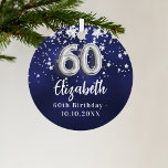 60th birthday navy blue silver stars metal tree decoration<br><div class="desc">A navy blue background colour with faux silver stars. The blue colour is uneven.  Add your name,  text/date</div>
