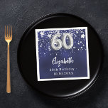 60th birthday navy blue silver stars napkin<br><div class="desc">For a 60th birthday celebration. A navy blue background colour with faux silver stars. The blue colour is uneven.  Add your name,  text.</div>