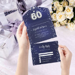 60th Birthday navy blue silver stars rsvp All In One Invitation<br><div class="desc">A navy blue background,  decorated with stars. The blue colour is uneven.  Personalise and add name,  party details,  RSVP date,  return address and name.  Number 60 is written with a balloon style font.</div>
