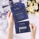 60th Birthday navy blue silver stars rsvp All In One Invitation<br><div class="desc">A navy blue background,  decorated with stars. The blue colour is uneven.  Personalise and add name,  party details,  RSVP date,  return address and name. Sixty is written with a heart.</div>