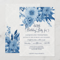 60th Birthday Navy Blue White Chintz Damask Floral