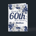 60th Birthday Navy Celebration Card<br><div class="desc">A gorgeous navy and silver balloon happy 60th (or any age) birthday card. This fabulous design is the perfect way to wish someone a happy sixtieth birthday (or change the age!) Personalise with our own custom name and message. Blue coloured typography and gorgeous navy blue and silver balloons.</div>