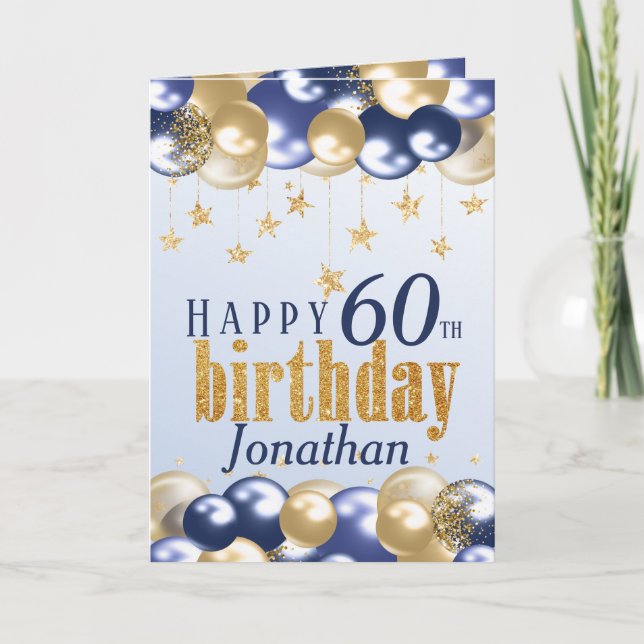 60th Birthday Navy Gold Glitter Card (Front)