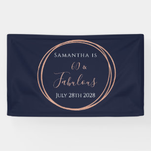 60th Birthday Navy Rose Gold Party Banner