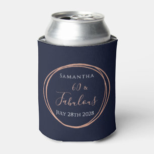 60th Birthday Navy Rose Gold Party Can Cooler