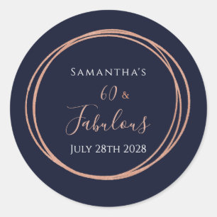 60th Birthday Navy Rose Gold Party Classic Round Sticker