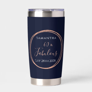 60th Birthday Navy Rose Gold Party Insulated Tumbler