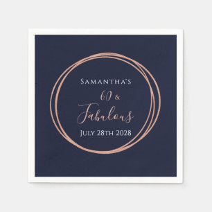 60th Birthday Navy Rose Gold Party Invitation Napkin