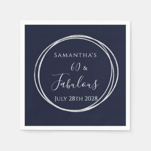 60th Birthday Navy Silver Birthday Party Napkin