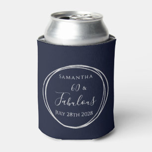 60th Birthday Navy Silver Personalised Party Favou Can Cooler