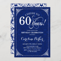 60th Birthday - Navy White Damask