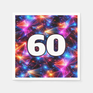 60th Birthday Neon Polygon Abstract  Napkin