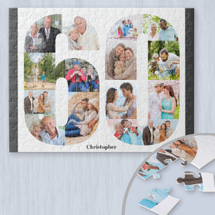60th Birthday Number 60 Photo Collage 15 Photo Jigsaw Puzzle