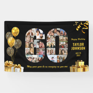 60th Birthday Number 60 Photo Collage Black Gold Banner