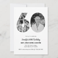 60th Birthday Number 60 Photo Collage Black White