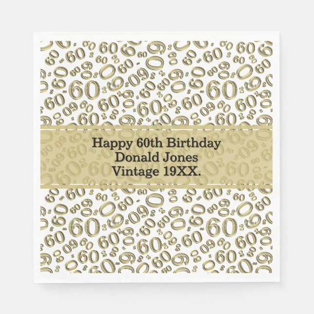 60th Birthday Number Pattern Gold and White Napkin (Front)