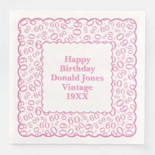 60th Birthday Number Pattern Scallops Pink/White Napkin