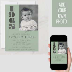 60th birthday old photo born in 1965 teal green  invitation