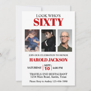 60th Birthday or Any Age Birthday Photo Invitation