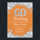 60th Birthday Orange and Silver Diamond Invitation<br><div class="desc">60th Birthday Invitation. Orange and Silver Rhinestone Diamond. Elegant Birthday Bash invite. Adult Birthday. Women Birthday. Men Birthday. For further customisation,  please click the "Customise it" button and use our design tool to modify this template.</div>
