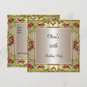 60th Birthday Ornate Vintage Lilac Floral Cream Invitation
