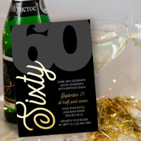 60th Birthday Oversized Sixty Script Black Gold