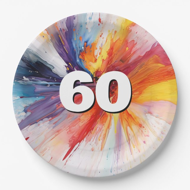 60th Birthday Paint Blast  Paper Plate (Front)