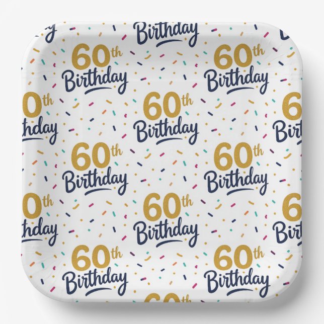60th Birthday Paper Plates, Sixtieth Party Plate (Front)