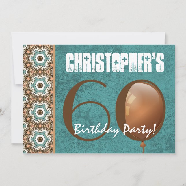 60th Birthday Party Aqua and Teal Template (Front)