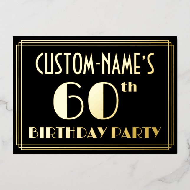 60th Birthday Party: Art Deco Look “60”, w/ Name (Front)