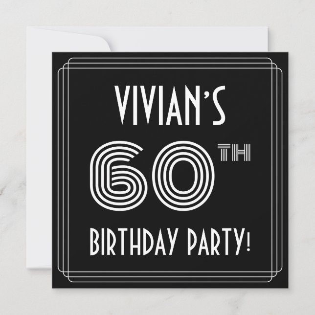 60th Birthday Party: Art Deco Style w/ Custom Name Invitation (Front)