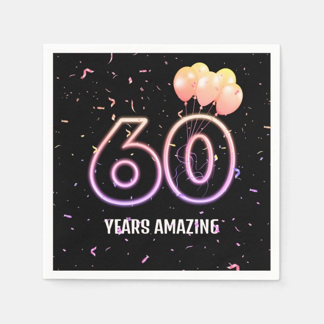 60th Birthday Party Balloons and Confetti Napkin (Front)