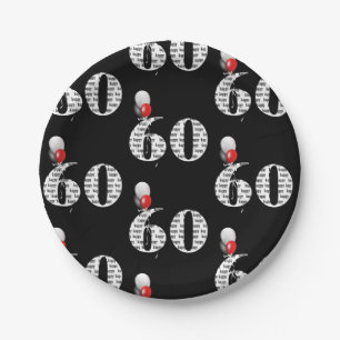 60th birthday party balloons on black paper plate