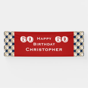 60th Birthday Party Baseball Banner, Adult, Red Banner