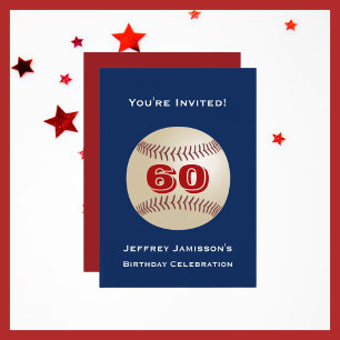 60th Birthday Party, Baseball, Blue and Red Invitation