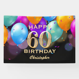 60th Birthday Party Black and Gold Balloons Banner
