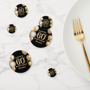 60th Birthday Party Black and Gold Balloons Confetti