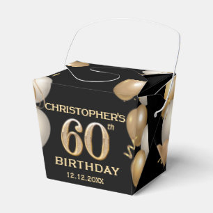 60th Birthday Party Black and Gold Balloons Favour Box