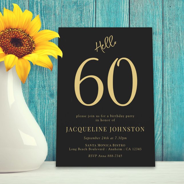 60th Birthday Party Black And Gold Hello 60 Invitation (Creator Uploaded)