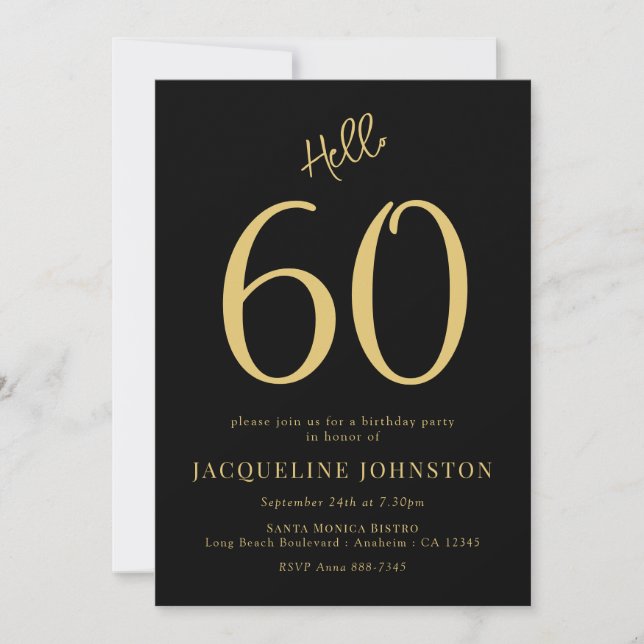 60th Birthday Party Black And Gold Invitation (Front)