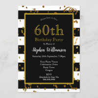 60th Birthday Party Black and White | Gold Glitter