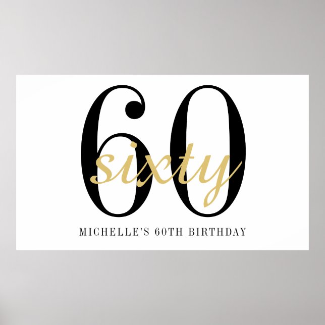 60th Birthday Party Black Gold Chic Backdrop  Poster (Front)