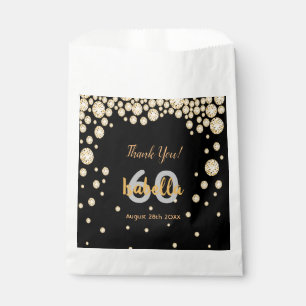 60th birthday party black gold diamonds thank you favour bags